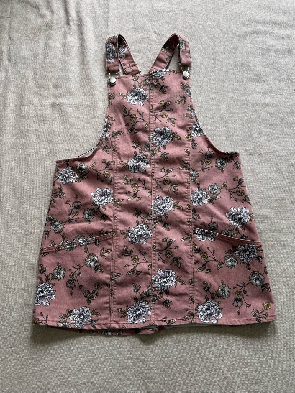 No Boundaries Pink Floral Overall Pinafore Mini Dress L 11-13